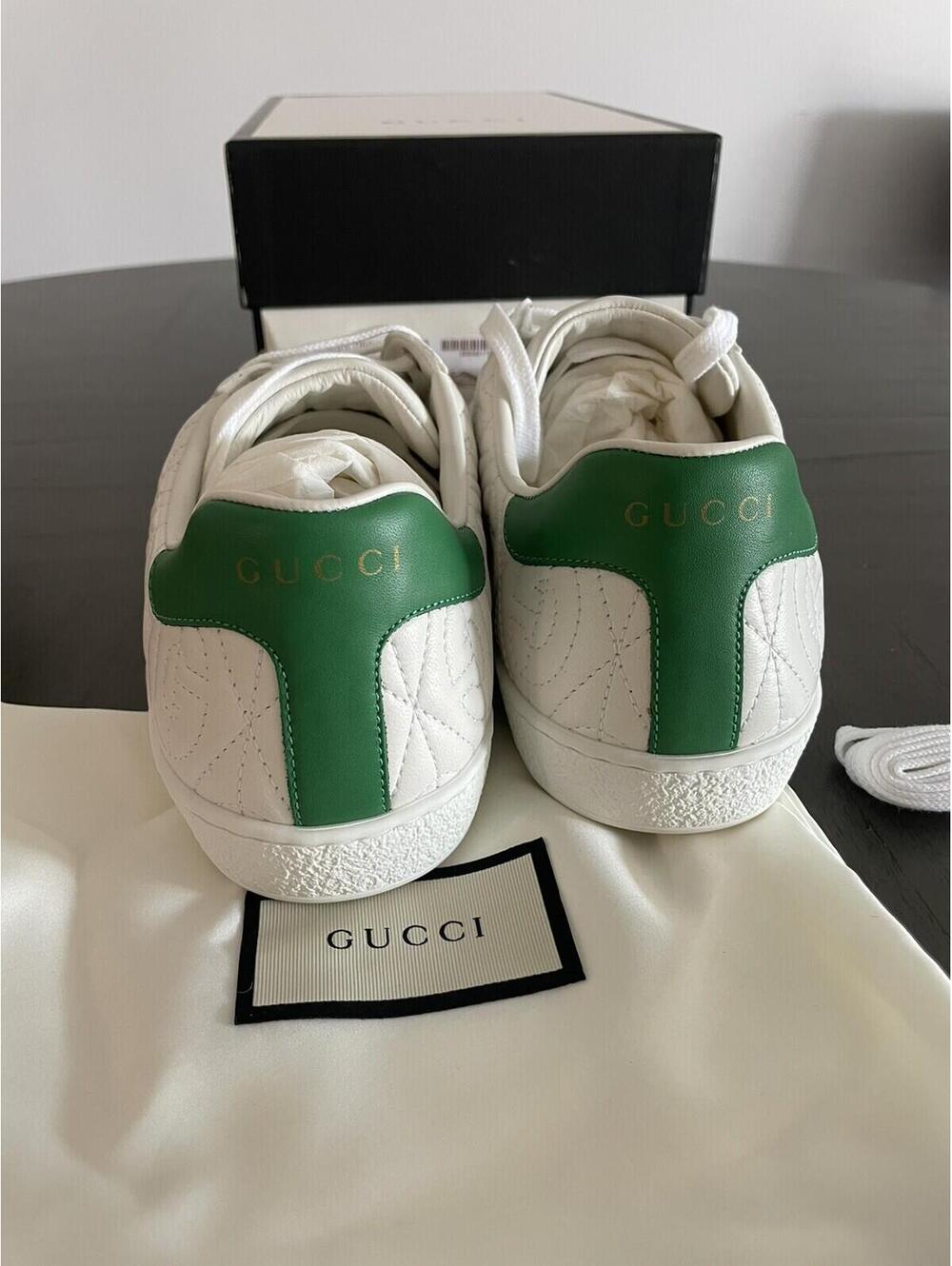 Gucci White Green Quilted Leather Lace Up Low Top Sneakers Mens Sz G8 US Sz 8.5 - Picture 4 of 9